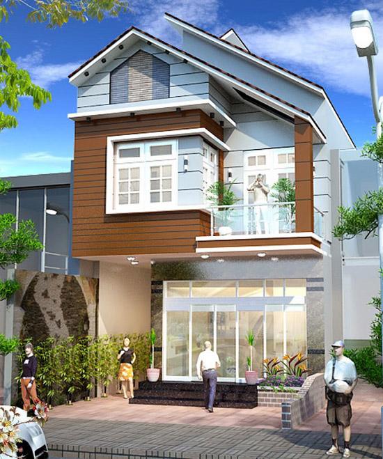 Nhà 2 tầng mái thái lệch