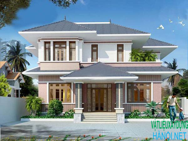 Nhà vuông 2 tầng mái thái: