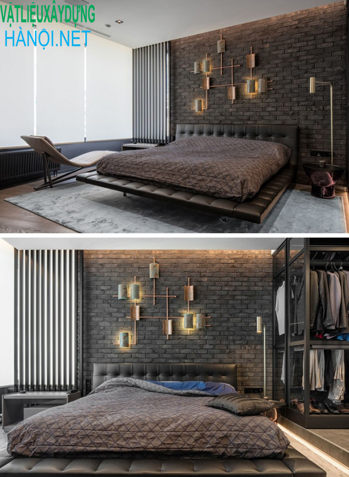 Mẫu 11: Không gian nghỉ ngơi thư thái với phòng ngủ có tường gạch