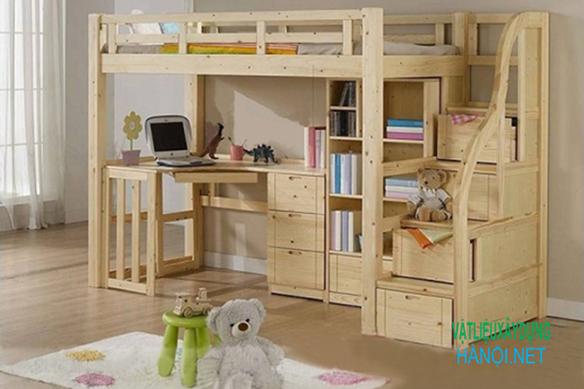Giường tầng kết hợp bàn học di động