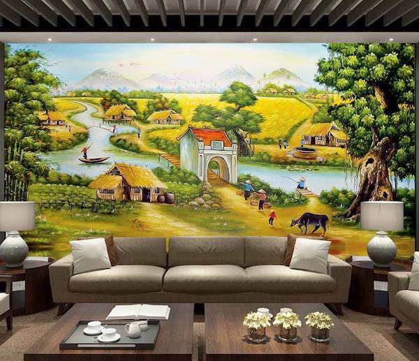 Vẽ tranh tường phòng khách 3D đẹp mắt, sáng tạo, thu hút mọi ánh nhìn